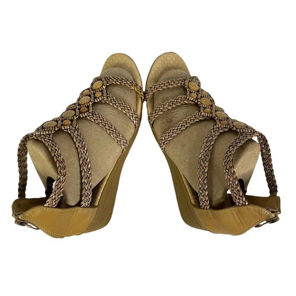 Forever Gladiator Woven Straps and Beads Wedge‎ Sandals Womens Size 6.5